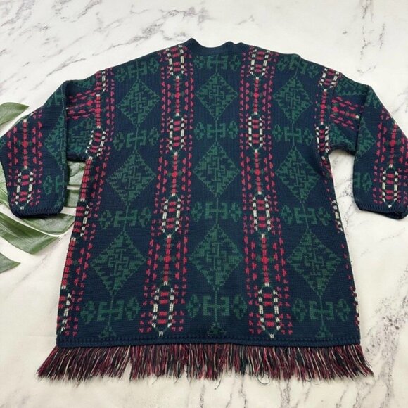 Avon Style Womens Vintage Cardigan Sweater Plus Size 1x Blue Red Blanket Woven - Picture 8 of 12